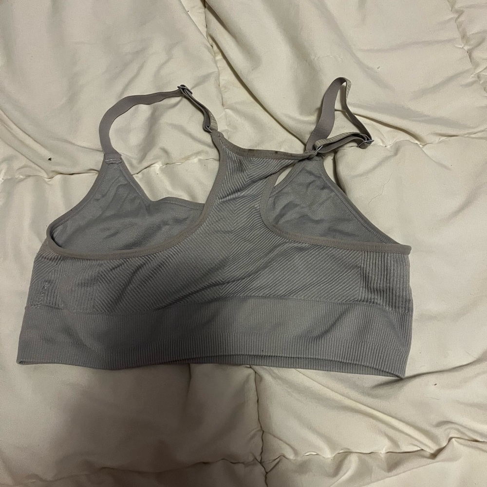 Gray Ribbed Sports Bra - Picture 2 of 3